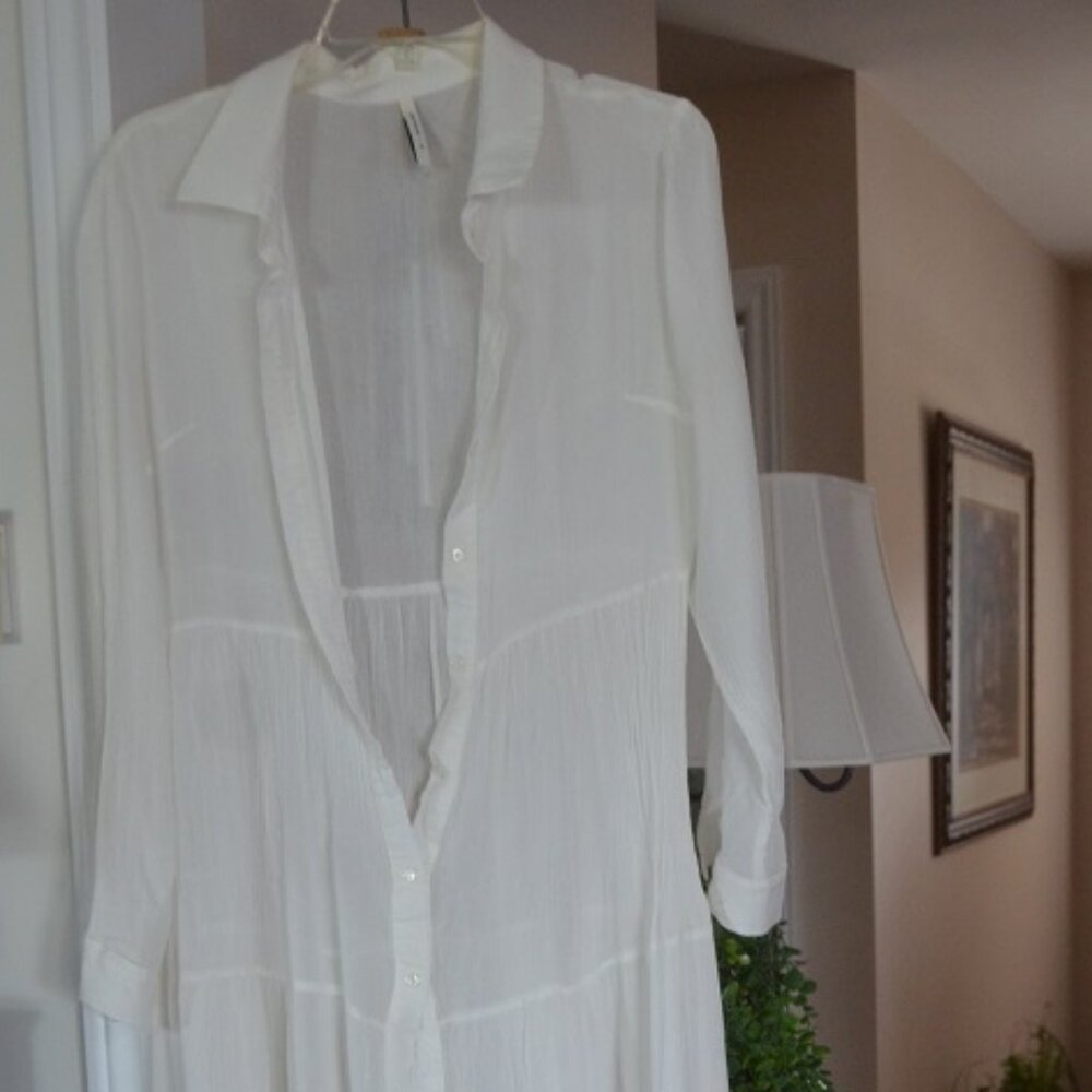 Long Sleeve Shirt Style Gauze Maxi Dress /  or nice Cover up
